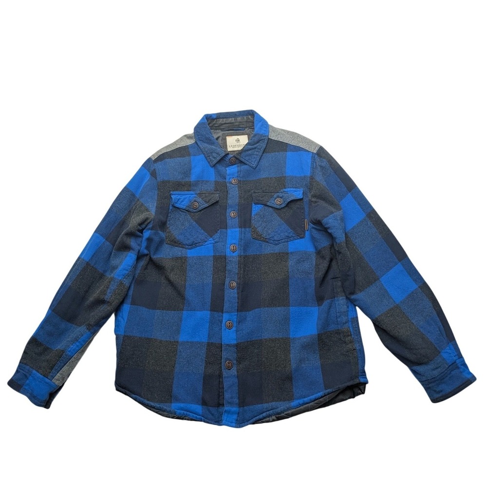 Legendary Whitetails Flannel Shirt Jacket Mens Large Blue Buffalo Plaid Quilted